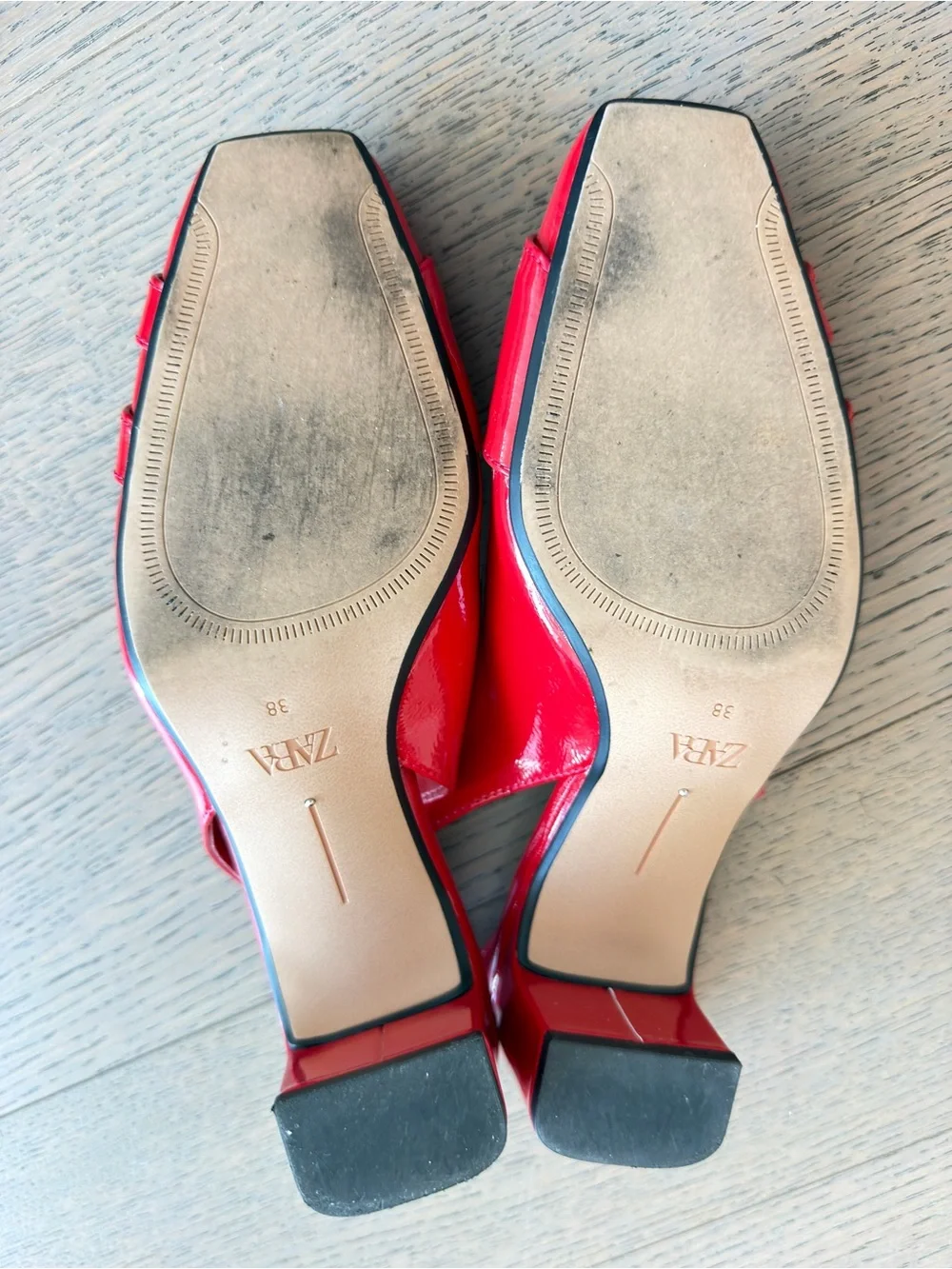 Zara Red Patent Slingback Heels with Double Buckles